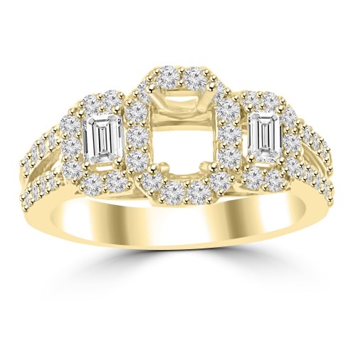 1.01 ct Ladies Round and Baguette Cut Diamond Semi Mounting Engagement Ring in 14 kt Yellow Gold